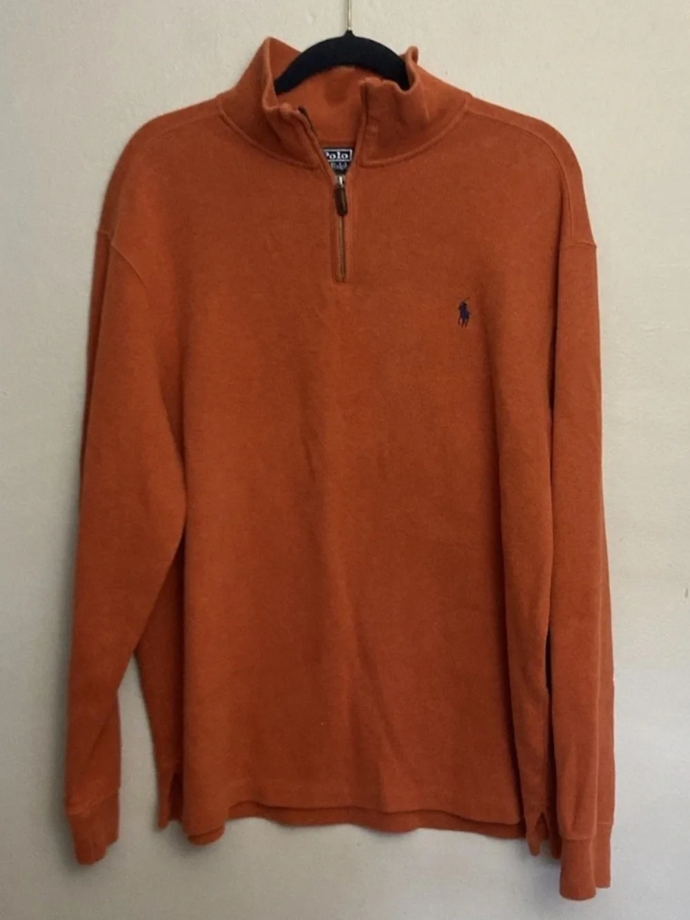 8-27 Polo Ralph Lauren Mens Sweater Orange Cotton XL preppy Quarter Zip